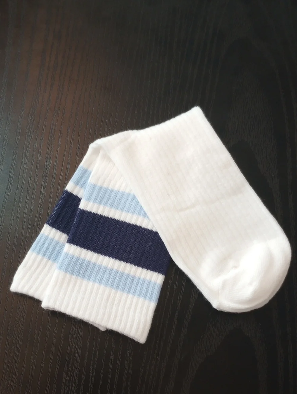 Off White Crew Socks Navy & Light Blue Stripes Athletic Mid calf Socks Size 4-10